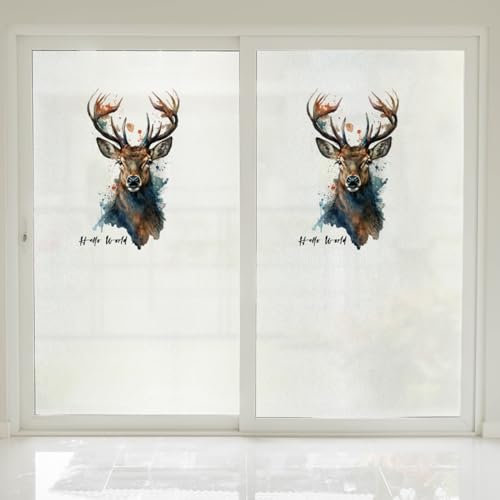 Fensterfolie Blickdicht Sichtschutzfolie Fensterfolie, Sichtschutz, Tier, braunes Hirsch, Sichtschutzfolie für Glasfenster, selbstklebend, statisch haftend, mattierte Fensterfolie, kein Kleber, Fenst