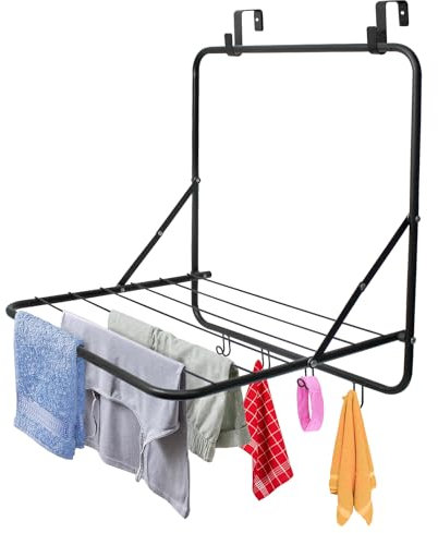 DANIEL JAMES Housewares Over The Door Hanging Clothes Airer, Overdoor Utility Clothes Drying Rack, Foldable Clothes Airer, Hanging Washing Laundry Airer, Indoor Clothes Dryer Rack, 2.4m Drying Space