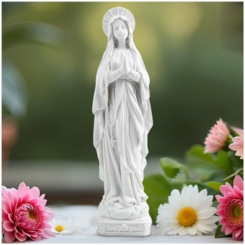 PlentifulHome Lourdes Jungfrau Maria Statue - katholische gesegnete Mutter Maria Figur, geeignete religiöse Wohnkultur und Geschenk für Frauen, 28 cm hoch (Weiß)