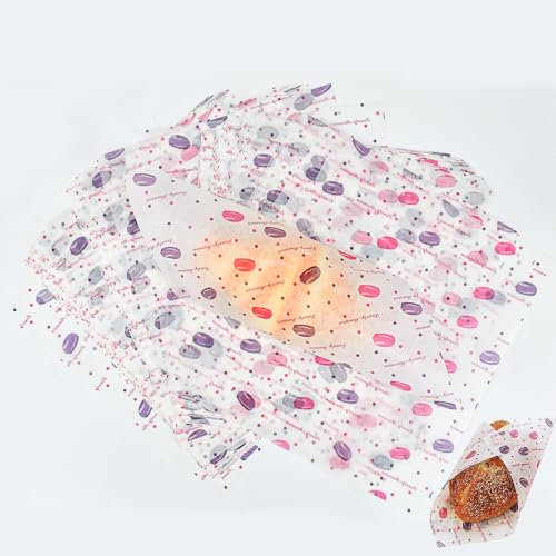 GOLRISEN 100 Feuilles Papier D'emballage Alimentaire, Papier Sulfurisé Anti-Graisse, Papier Cuisson Etanche, Emballage Sandwich Papier pour Biscuits, Sandwichs, Frites, Bonbons, Camping (25 * 21.5cm)
