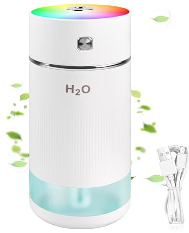 Humidificador Mini, Mini Humidificador, Humidificador Hogar, 400Ml Humidificador De Aire Con Alimentación USB, Humidificador Silencioso Para El Hogar, Dormitorio, La Oficina (Blanco)