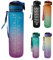 Water Bottle 1L Sport Drinks Jug with Time Marking & Lock Cover, Leak Proof 1 Liters Water Bottle with Portable Straps, Purple Water Canteen Bottle (blue)