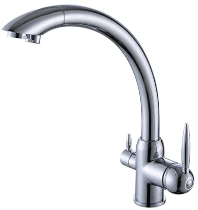 EGTink Robinet 3 Voies,Robinets de Cuisine Haute Pression,Mitigeur Cuisine Pivotant à 360°,3 en 1 Robinetterie de Cuisine Acier Inoxydable,Robinet d'évier de Cuisine avec 2 Sorties,Argent brossé