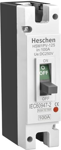 Heschen DC-Leistungsschalter MCCB, 1 polig, DC250V Photovoltaik-Leistungsschalter, für PV-Solaranlage Solarmodule Netzsystem (100A HSM1PV-125)