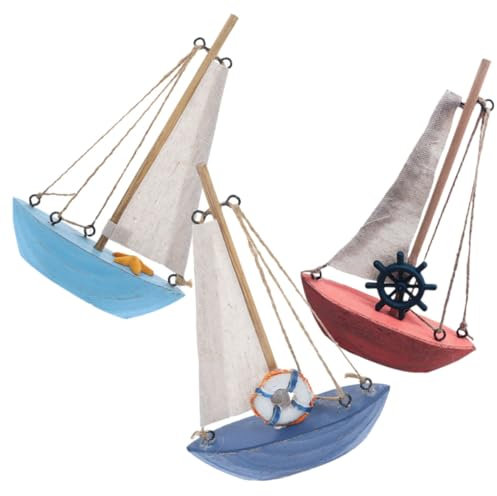 SEWACC 3pcs Mediterranean Dinghy Sailing Ornament Decorative Boat Cruise Mini Sailboat Miniatures Sailboat Model Decoration Nautical Decor Toy Mediterranean Nautical Boat Model Rope