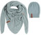 KNIT FACTORY - Damen Winter Set - Coco Dreiecksschal & Coco Mütze - Winterschal und Wintermütze - Strickschal mit Strickmütze - Gefertigt aus 30% Wolle und 70% Polyacryl - Stone Green