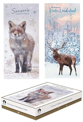 Tallon Festive Wonderland XCA0219 Luxus-Weihnachtskarten, schmal, 12 Stück, Hirsch/Fuchs