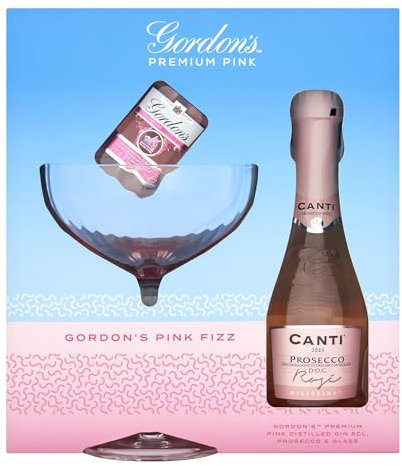 Gordon's Pink Gin Gift Set - Includes Gordon's Gin 5cl Alchol Minature, Canti Rose Prosecco D.O.C & Glass, Birthday, Christmas Alcohol, Prosecco Gifts for Women