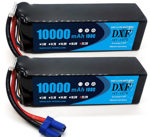 Batterie Lipo 6S DXF 10000mAh 22.2V avec Décharge Élevée 100C et Connecteur EC5 - Pack de 2, Idéale pour Drones, Avions RC et Voitures, Performances Exceptionnelles!