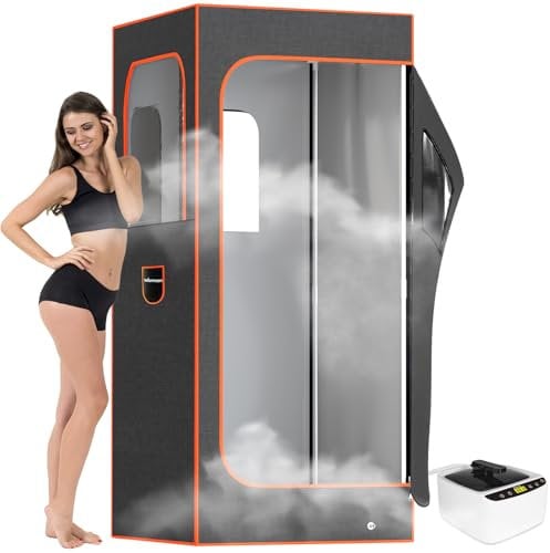 Adamson Full Size Portable Steam Sauna - Indoor Sauna Tent for Home Spa Relaxation + Boost Health and Recovery + 2.6L 1000W Steamer + Chair + Remote + Foot Massager - New - Nylon Orange