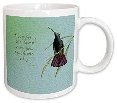 Tea Mug Coffee Mug Unique Tea Cup Durable Mug Fun Gifts for Men Sister Office 330 Ml Hummingbird Vintage with Rumi Quote Inspirational Art