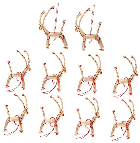 Alipis 10 Stück Weihnachtsstrauß Anhänger Rentier Aus Stroh Langlebige Baumdeko Für Zuhause Bars Und Restaurants Fein Verarbeitet