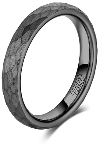 083BASE Wolframkarbid Ring – 4mm/6mm/8mm Breite, Hammerschlag-Design, Stahl- oder Schwarzfarbe, Unisex Partnerring oder Verlobungsring
