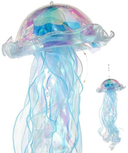 Mikikit Quallenlampe Hängend Laternenlicht in Quallenform Dekorative Laterne Für Schlafzimmer Nachtlichtlaterne Für Mädchen Partydekorationen Warmes Zimmerlicht Einfach Zu Bedienen