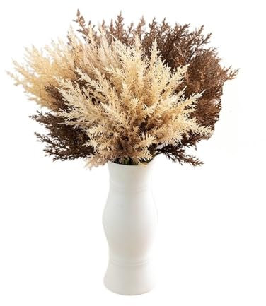 HUIJIQX Piante artificiali, erba della pampa, grano naturale, bouquet fai da te, per casa, matrimoni, feste, esterni, vaso, fiori finti (caffè scuro)
