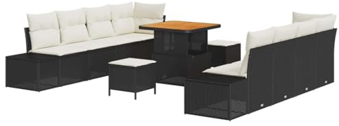vidaXL Garten-Sofa-Set mit Kissen mit Kissen 11 pcs Schwarz und Creme, Outdoor Ecksofa Set, wetterfest, modulares Gartenlounge, modernes Terrassenmöbel, Sommer Sitzgelegenheit, Entspannung