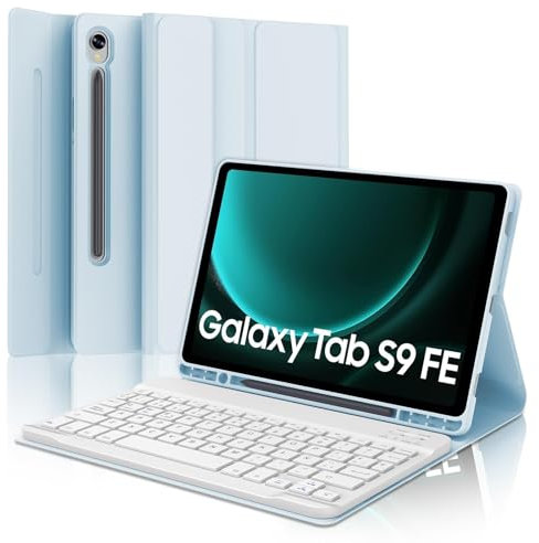 Funda Teclado Samsung Galaxy Tab S9 FE 10.9/S10 FE 10.9/S9 11, Teclado España Ñ Bluetooth Inalambrico Desmontable para Samsung Galaxy Tab S10 FE 10.9 2025/S9 FE 10.92023/S9 11 2023, Azul Cielo