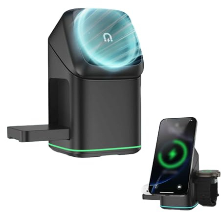 3 in 1 Wireless Charger, Subsistenceed Multi-Device Touch Pop Up Ladestation, 15W Auto Rotation Magnetischer Ladeständer für Apple 16/16pro/16 Pro Max/15/14, Air-Pods, Iwatch (Schwarz, 15W)
