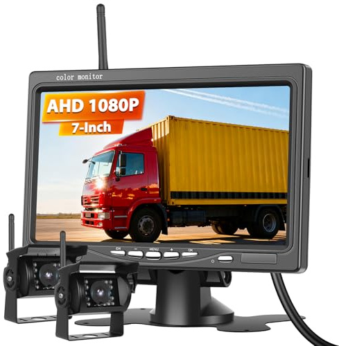 Motorsi Wireless Rückfahrkamera 7 Zoll IPS 1080p HD Touchscreen, IP68 Wasserdicht, Nachtsicht, Rückfahrkamera System, 2 Kameras Mit BSD Für Autos, SUVs, Vans, Pickups Und LKWs