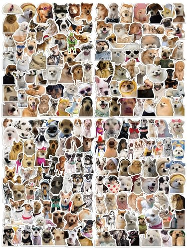 200 Hunde-Memes-Aufkleber für Kinder, Teenager, Erwachsene, niedlicher holografischer Stern, Vinyl-Aufkleber, wasserdichtes PVC, 5,1-7,1 cm, lustige Welpen- und Rassen-Aufkleber für Wasserflaschen