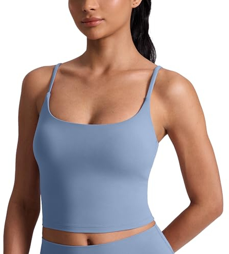 CRZ YOGA Butterlift Rundhalsausschnitt Tank Top | Mittlerer Halt, Herausnehmbare Pads, Yoga, Butterweich, Verstellbarer U-Rücken, Longline Sport BHs für Damen