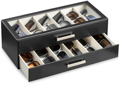 ProCase Sonnenbrillen Aufbewahrungsbox, 2 Ebenen PU Leather Sonnenbrillenbox Sunglasses Organizer Box Brillen Aufbewahrung für mehrere Brillen