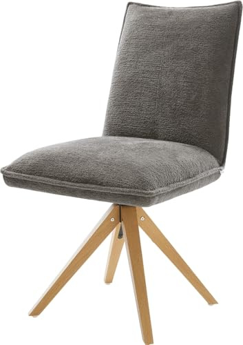 DELIFE Esszimmerstuhl Lelio-Flex Holzgestell kantig Natur Bouclé Soft Schlamm 180° drehbar Taschenfederkern