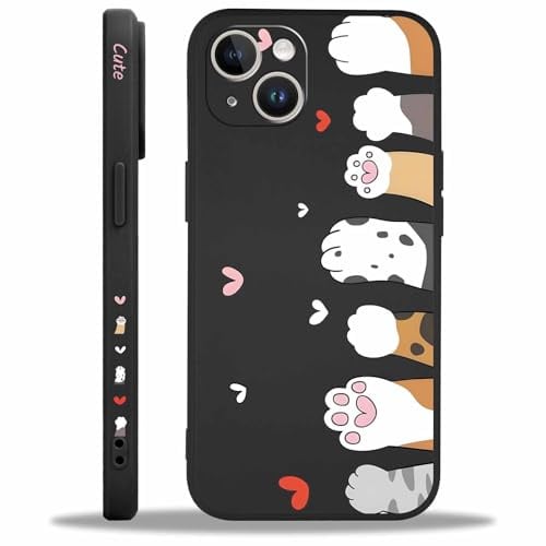 Saqmkil Handyhülle für iPhone 13 Hülle, Aesthetic Katze Mode Muster Motiv Design, Schwarz Silikon Ultra Dünn Weich TPU Süßes Mädchen Frauen Stoßfest Case Schutzhülle für iPhone 13 6,1'', Herz