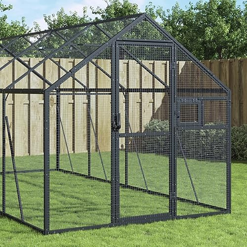 Aluminium Aviary Anthracite 1.79x10x1.85 m with Lockable Door and Window, Sturdy Corrosion-Resistant Frame and Wire Mesh Grid for Birds, Ample Activity Room for Parrots