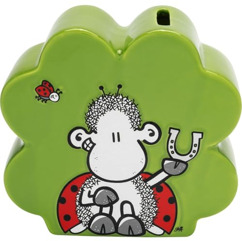 Sheepworld 3D-Spardose mit Motiv Glücksbringer | 3D Dose aus Porzellan in Kleeblattform, Motivdruck, 12,2 cm x 5,6 cm x 11,3 cm | Geschenk zu Weihnachten, Silvester, Adventskalender | 75249