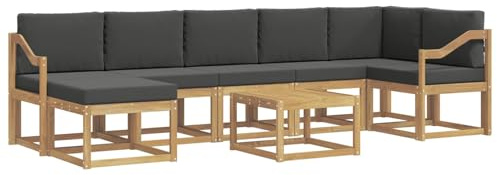 vidaXL Outdoor-Sofagarnitur 8 pcs Weiß und Anthrazit Polyester, Modernes Garten-Sofa-Set, Flexible Sitzgelegenheiten, Akazienholz, Lounge für Poolbereich, schnell zusammengebaut