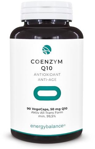 Coenzym Q10 antioxidant 50mg - Aktive Form - All-Trans - Hochdosiert - Vegan - Glutenfrei -GVO-frei - Markenqualität von EnergyBalance aus der Schweiz - 90 VegeCaps