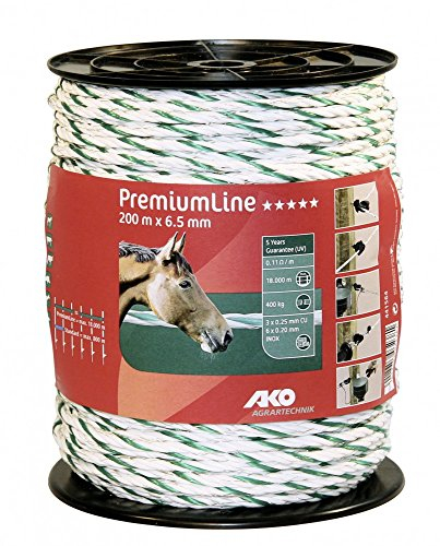 Kerbl 200 m Weidezaunseil Premium Weiss-grün Weidezaun Elektrozaun Bruchlast 400 kg