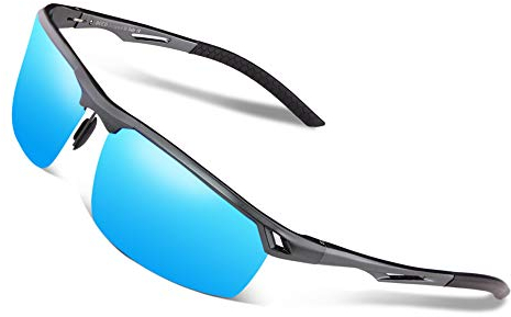 DUCO Sonnenbrille für Herren Retro Polarisierte Sonnenbrille Ultraleichte Sportbrille Al-Mg Metallrahmen Fahrerbrille 8550 (Gunmetal/Blau Verspiegelt)