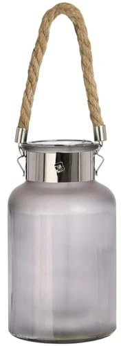 Hill 1975 Frosted Glass Jar with Rope Detail and Interior LED Lights, Mixed, 14 x 14 x 26cm