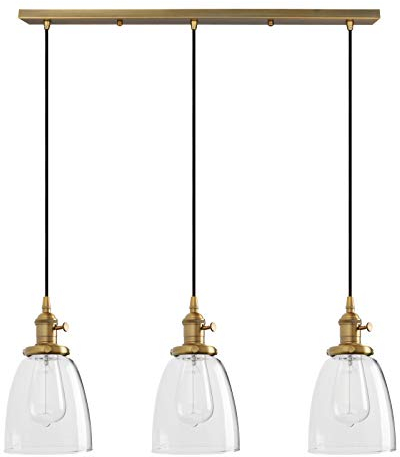 PathsOn Industrial Vintage Loft Bar Chandelier Bell Clear Glass Globe Shade Three Lights Hanging Ceiling Pendant Light Lamp Fitting