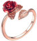 U7 Anello Aperto Donna Regolabile Charm di Fiore Rosa Rossa Foglia, Placcato Oro Rosa, Gioiello alla Moda, Colore Rosa, Regalo Natale Compleanno, Inivia Confezione Scatola