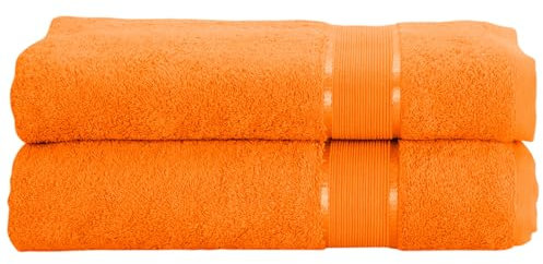 Mixibaby 2er Set Gästetuch Handtuch Duschtuch Badetuch Saunatuch Frottee Baumwolle 500gsm, Größe:Duschtuch 70x140cm, Farbe:Orange