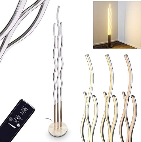 LED Stehlampe Mapleton, dimmbare Stehleuchte aus Metall in Stahl, 3-flammig, 10,6 Watt u. 2 x 9,7 Watt, Höhe 150 cm, 3120 Lumen, Lichtfarbe 3000 Kelvin, geschwungene Standleuchte mit Fernbedienung