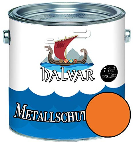 Halvar Metallschutzlack GLÄNZEND Orange RAL 2000-2012 Metallfarbe besonders robuster Kunstharzlack Wetterbeständig & perfekter Langzeitschutz Metall (2,5 L, RAL 2008 Hellrotorange)