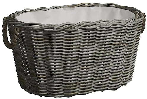 vidaXL Holzkorb mit Tragegriffen Kaminholzkorb Weidenkorb Kaminkorb Aufbewahrungskorb Füllkorb Brennholzkorb Tragekorb 60x40x28cm Grau Weide