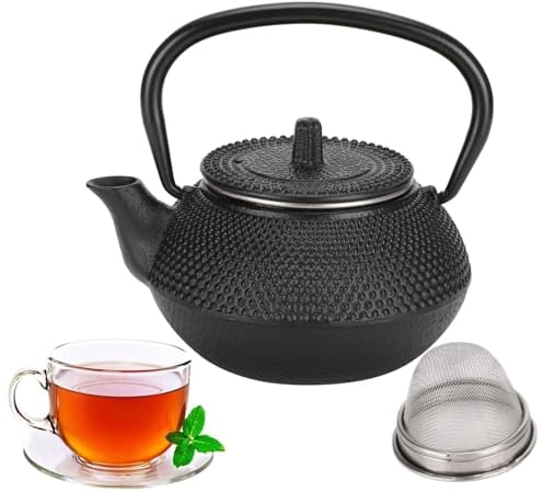 Agatige Japanese Tetsubin Tea Kettle, 300ml Cast Iron Teapot Japanese Teapot with Infuser Cast Iron Stovetop Kettle for Loose Leaf Tea and Tea Bags, Black