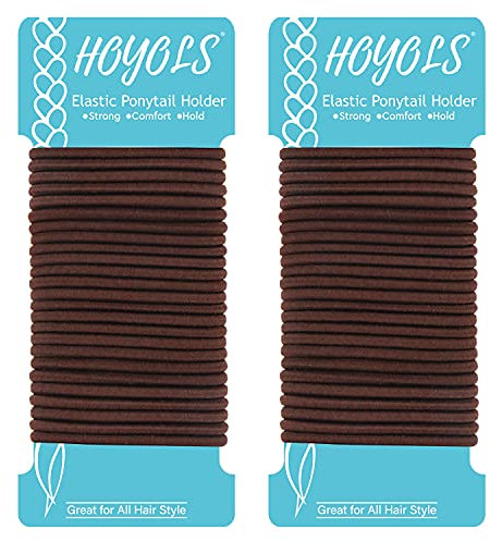 HOYOLS Pferdeschwanz Halter Haarb?nder, kein Metall geflochtene B?nder Elastische dicke Krawatte für Frauen Dickes feines lockiges Haar 50-Z?hlen 4mm 1/8 Zoll braun (funkelnder Bernstein)