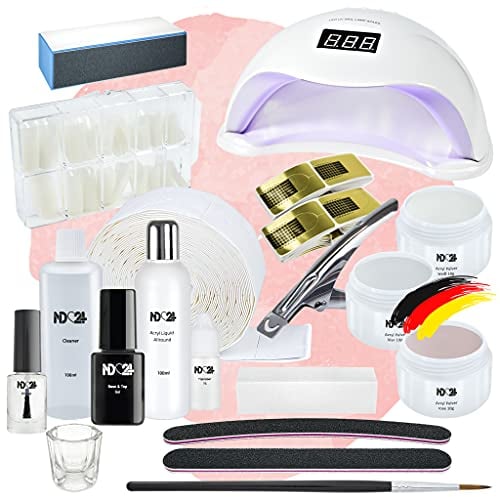 ND24 NailDesign® Nagelstudio Starter Set – Professionelles Nagel Set für Acry Nägel – Mit UV-Lampe, Acrylpulver, Nagelfeile und mehr – Acryl Nagelset Starterset komplett für perfekte Fingernägel
