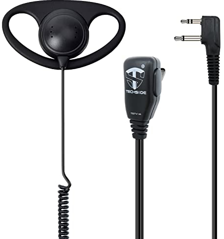 TechSide Auricolare Avvolgente forma D microfono PTT a 2 pin Midland | Per Radio ricetrasmittenti | Compatibile con G7 pro G8 G9 pro M24 plus M48 M99 G6 XT G7 XTR | Vigilanza Sicurezza TV Riprese
