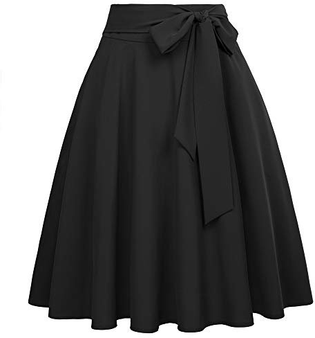 Vintage 50s Swing Skirts for Women Elegant Solid Midi Black BP0561-1 XL