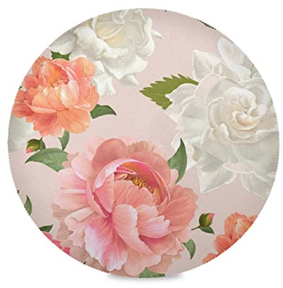 Kunst Rose Blume Blumen Platzsets Runde Tischsets Abwaschbar 1/4/6 Set， Hitzebeständig Platzdeckchen 39cm für Heim Speisetisch Küche
