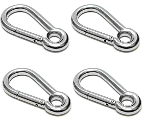 PRIOstahl Karabiner Karabinerhaken mit Kausche Kettenglied - 4 x 40mm x 4 Stück mit Schnappverschluss Auge Verbindungsglied Schnappkarabiner Befestigung Hängesessel Boxsack Edelstahl V4A