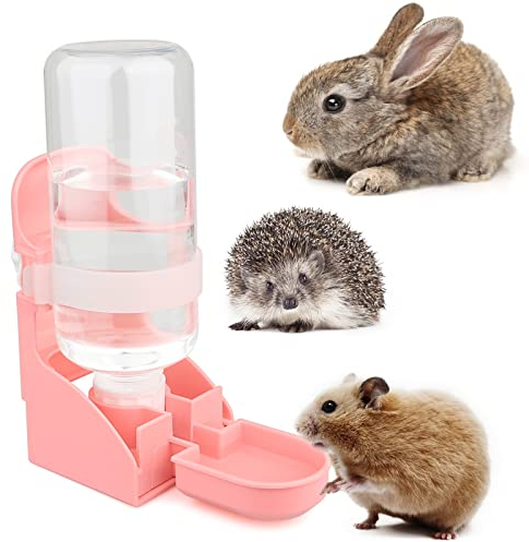 Diyife Haustier Trinkflasche 500ml, [Boden/Hänge Doppelzweck] Kleintier Automatischer Wasserspender Abnehmbar und Leicht zu Reinigen, für Hamster Kaninchen Chinchilla Igel Eichhörnchen - Rosa