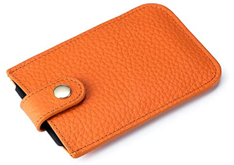 AprinCtempsD RFID Schutz Kreditkartenhülle Damen Klein Echtes Leder Kreditkartenetui Herren Dünn Geldbörse Mini Portemonnaie Flach (Orange)